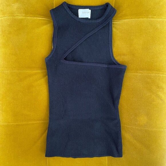 DISSH Tops - DISSH Ribbed Knit Asymmetrical Cutout Tank in Black - Size Small